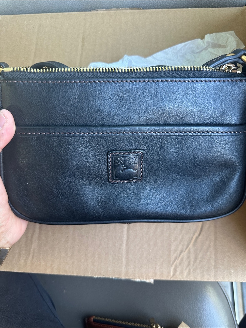 Dooney & Bourke Black Leather Crossbody Bag with Gold-Tone Hardware